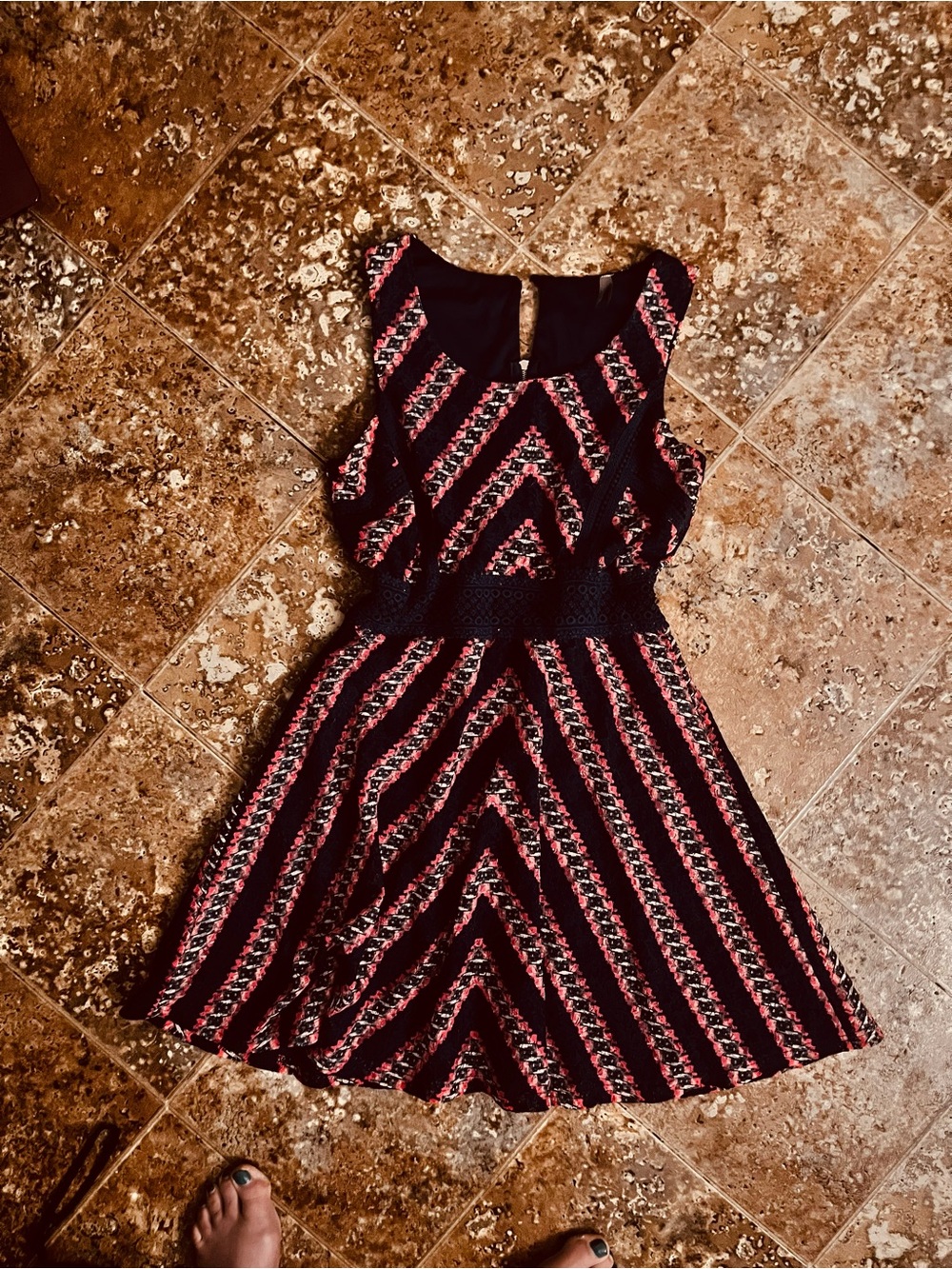 Vanity Black and Coral Chevron Midi Dress
